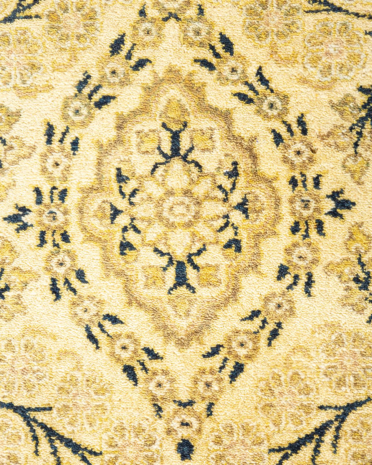 Contemporary One-of-a-kind Hand Made Traditional Mogul Ivory Area Rug For Sale
