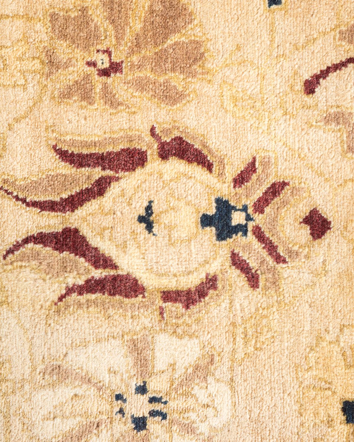 Contemporary One-of-a-Kind Hand Made Traditional Mogul Ivory Area Rug For Sale