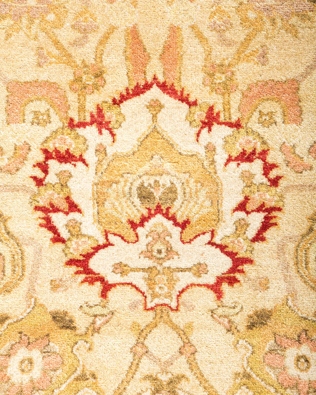 Contemporary One-Of-A-Kind Hand Made Traditional Mogul Ivory Area Rug For Sale