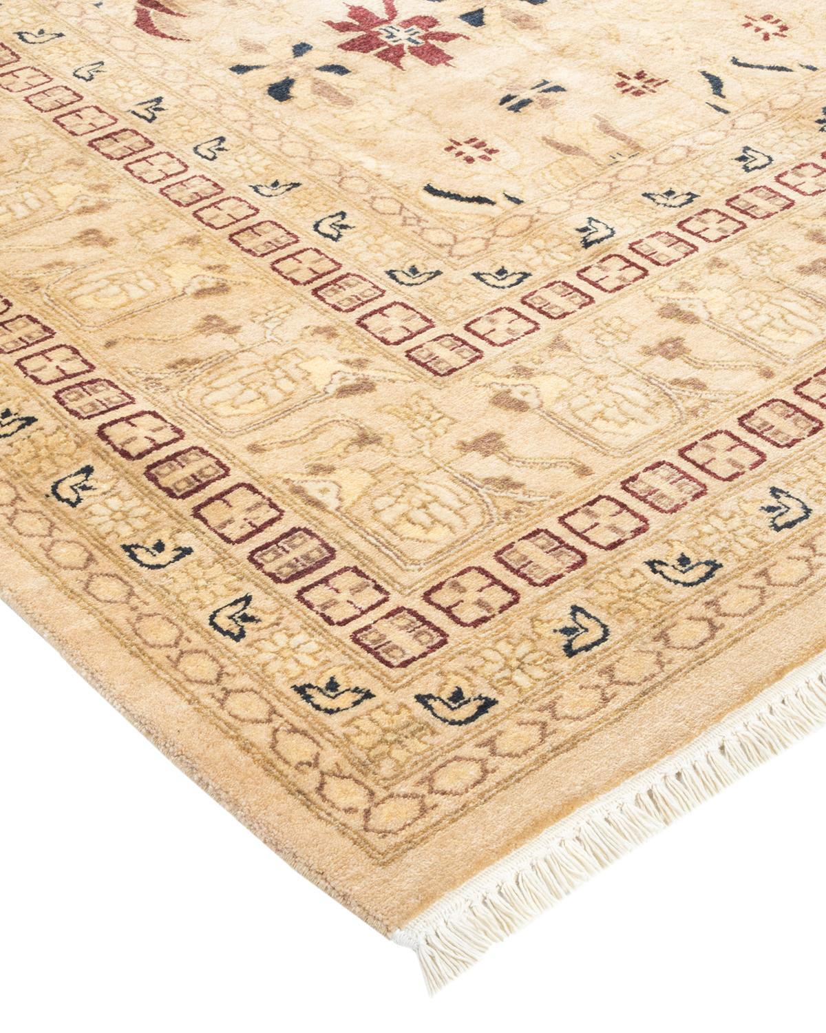 Wool One-of-a-Kind Hand Made Traditional Mogul Ivory Area Rug For Sale