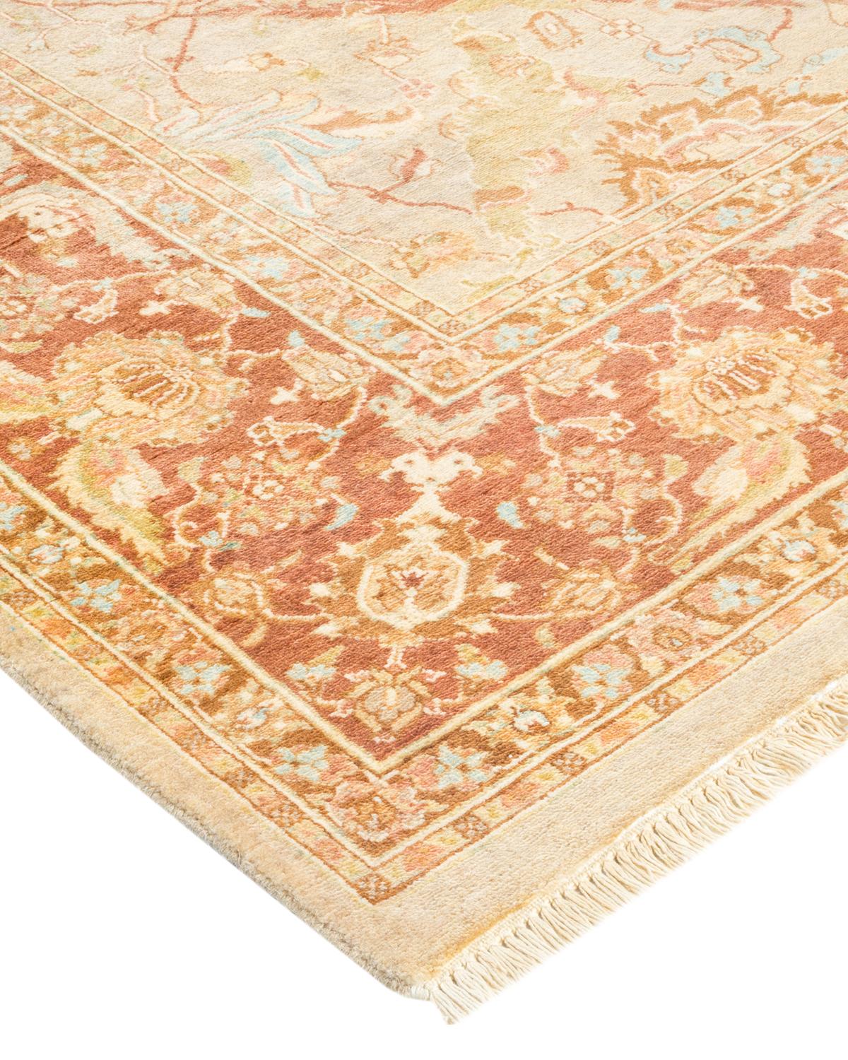 Wool One-of-a-kind Hand Made Traditional Mogul Ivory Area Rug For Sale