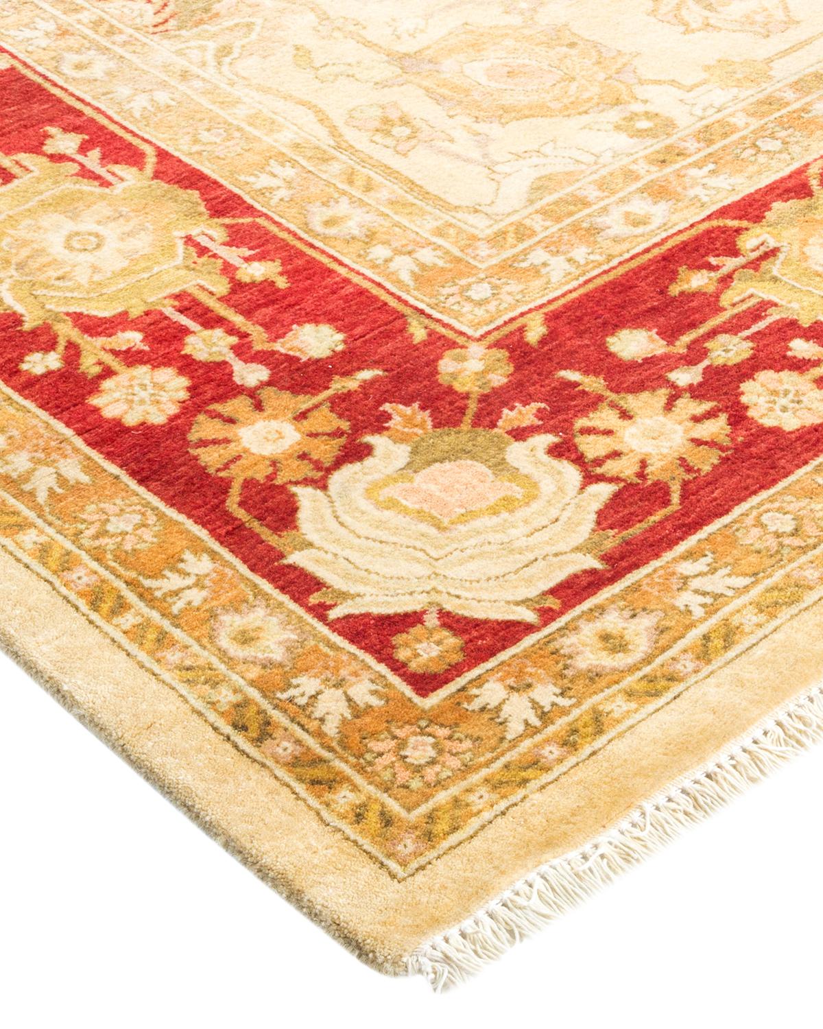 Wool One-Of-A-Kind Hand Made Traditional Mogul Ivory Area Rug For Sale