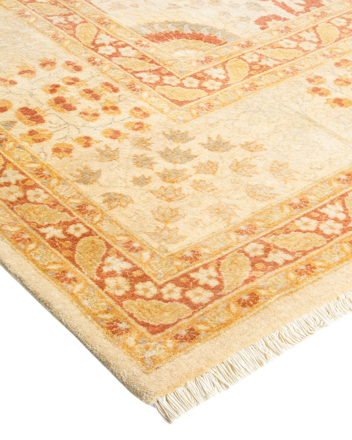 Wool One-of-a-Kind Hand Made Traditional Mogul Ivory Area Rug For Sale