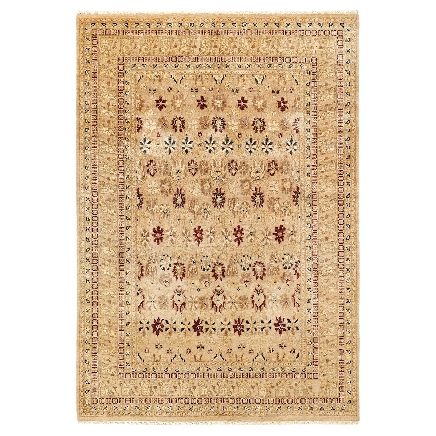 One-of-a-Kind Hand Made Traditional Mogul Ivory Area Rug