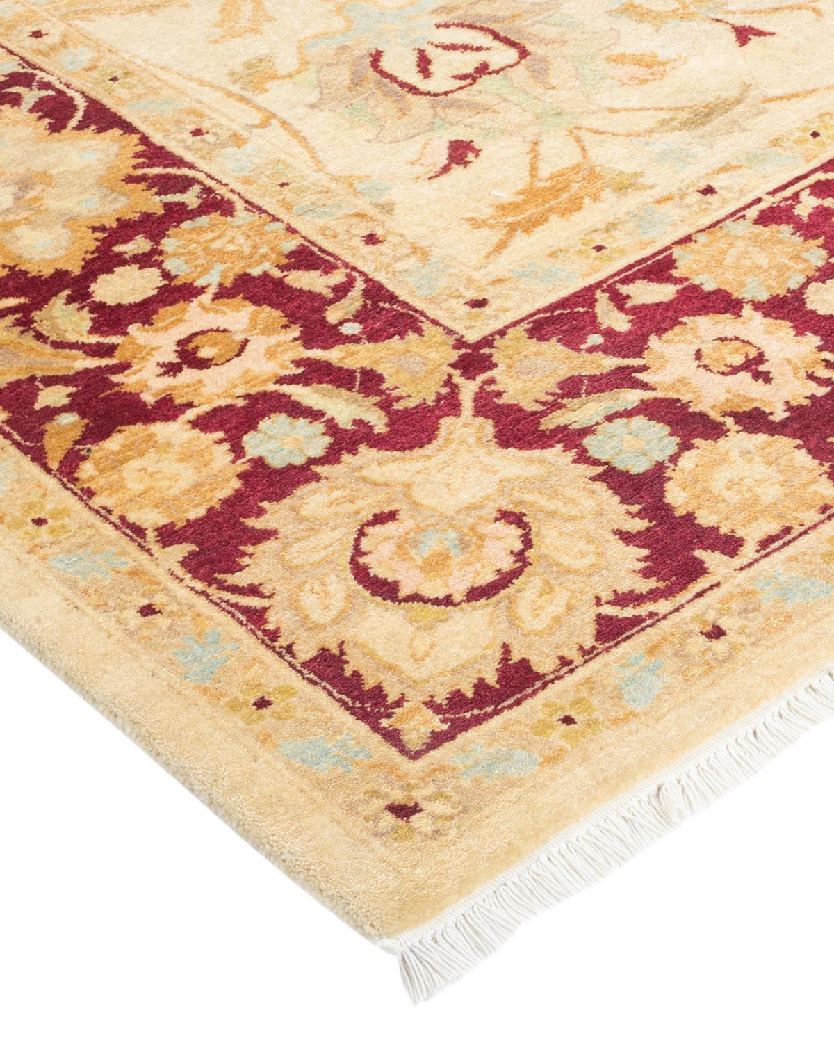 Wool One-of-a-Kind Hand Made Traditional Mogul Ivory Area Rug For Sale