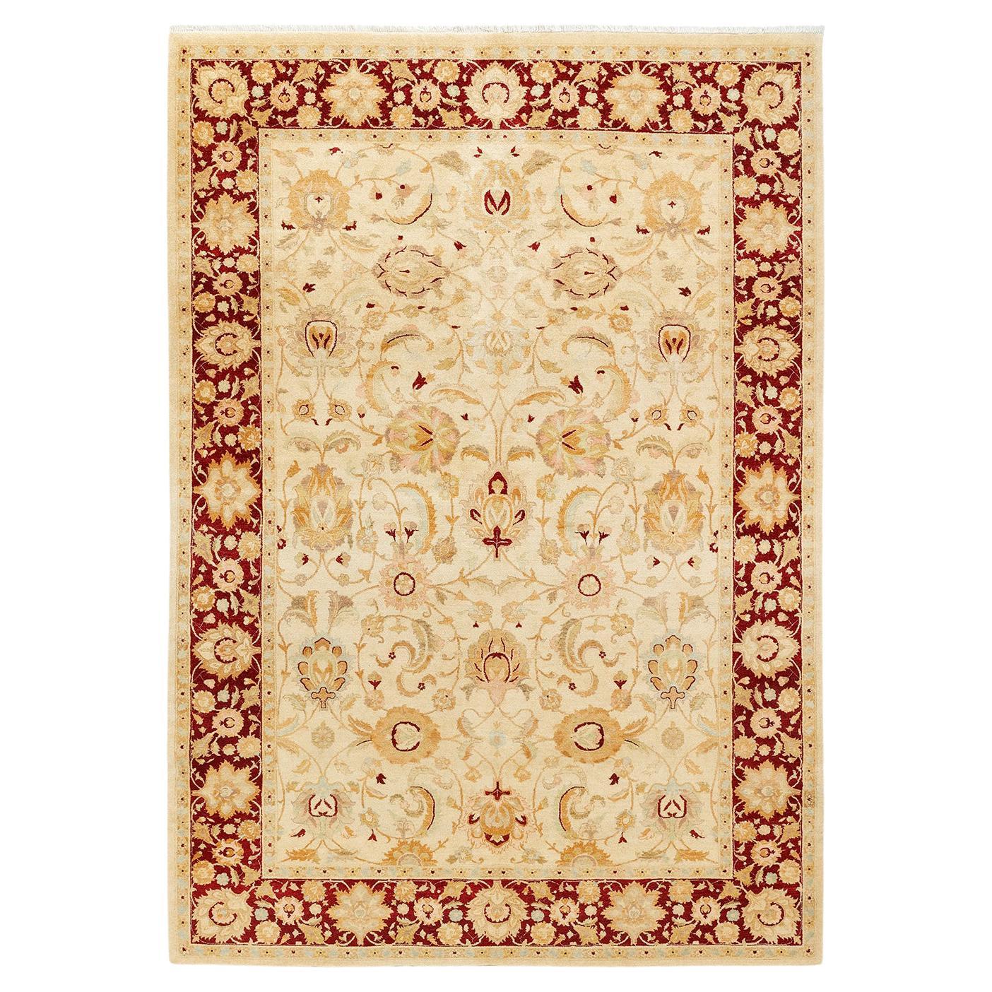 One-of-a-Kind Hand Made Traditional Mogul Ivory Area Rug For Sale