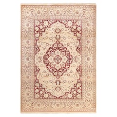 One-of-a-Kind Hand Made Traditional Mogul Ivory Area Rug