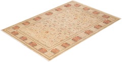 One-Of-A-Kind Hand Made Traditional Mogul Ivory Area Rug
