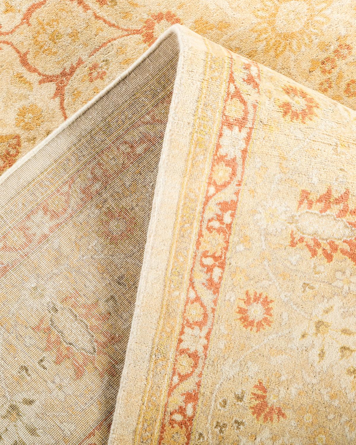 Pakistani One-of-a-Kind Hand Made Traditional Mogul Ivory Area Rug For Sale