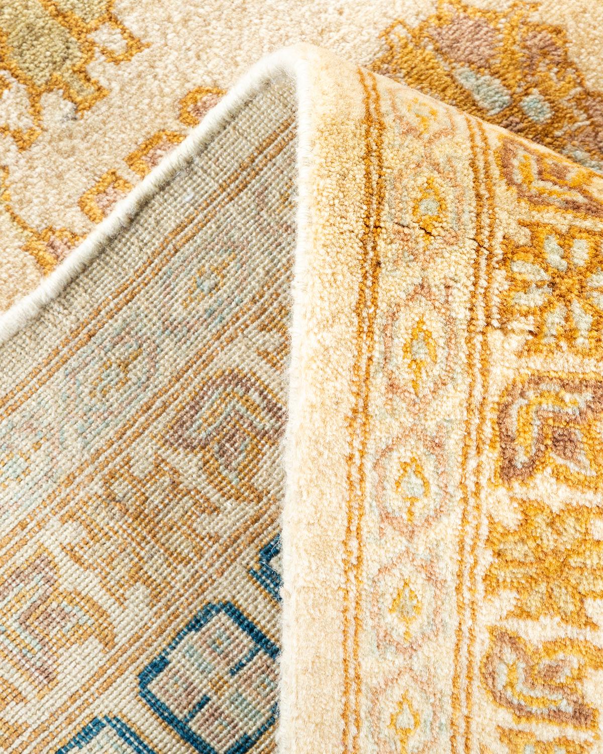 Pakistani One-Of-A-Kind Hand Made Traditional Mogul Ivory Area Rug For Sale