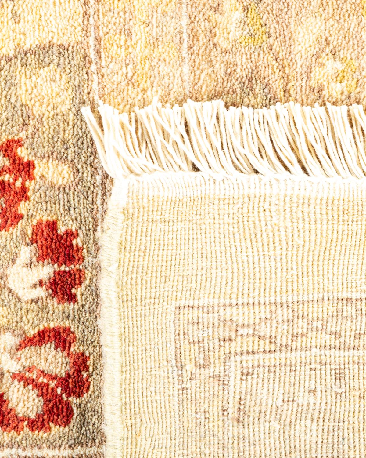 Hand-Knotted One-Of-A-Kind Hand Made Traditional Mogul Ivory Area Rug For Sale