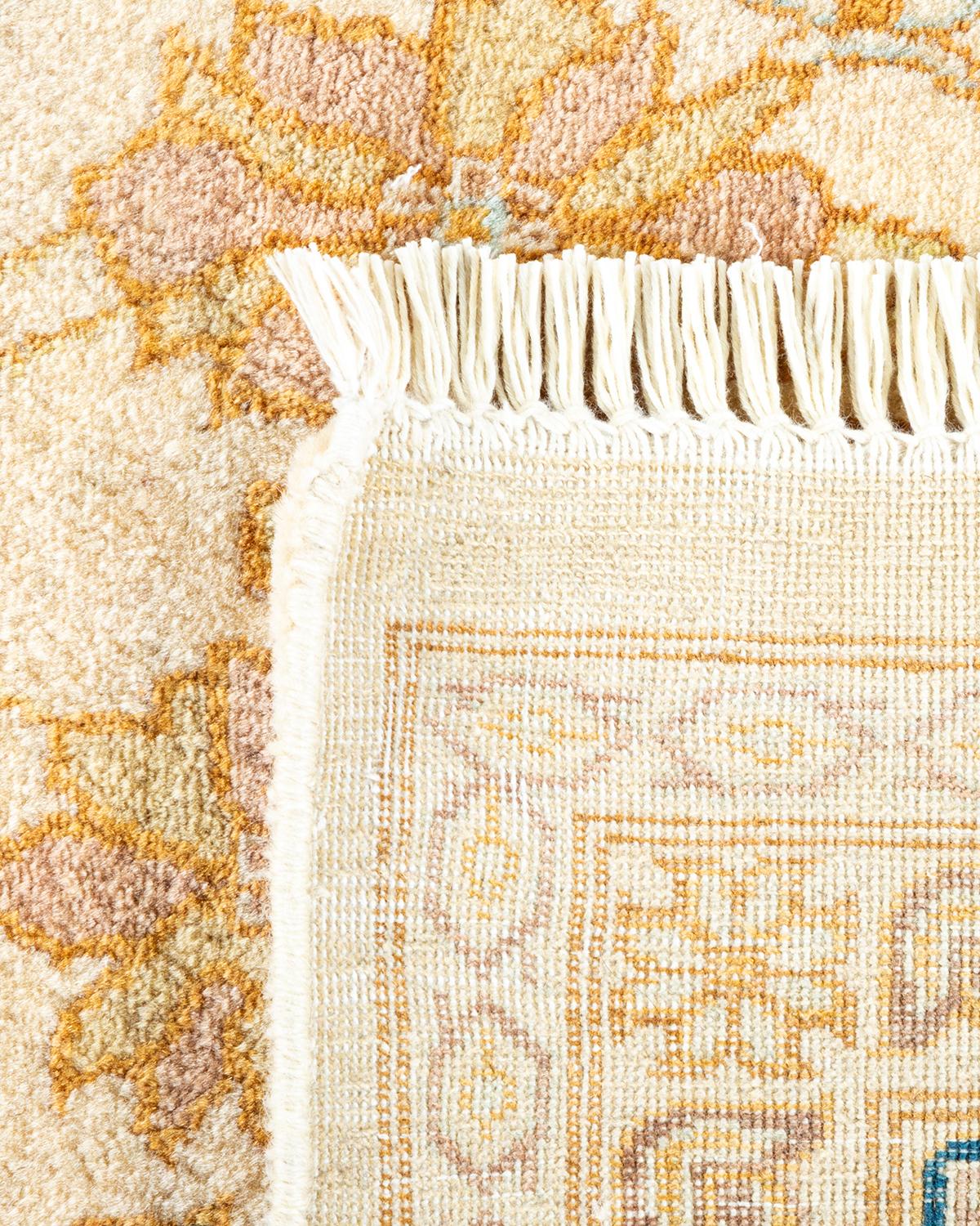 Hand-Knotted One-of-a-Kind Hand Made Traditional Mogul Ivory Area Rug For Sale
