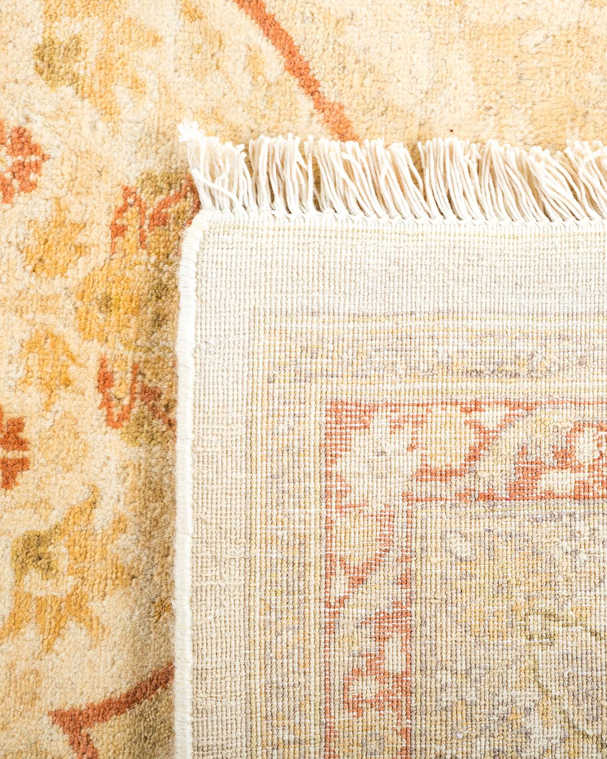 Hand-Knotted One-of-a-Kind Hand Made Traditional Mogul Ivory Area Rug For Sale