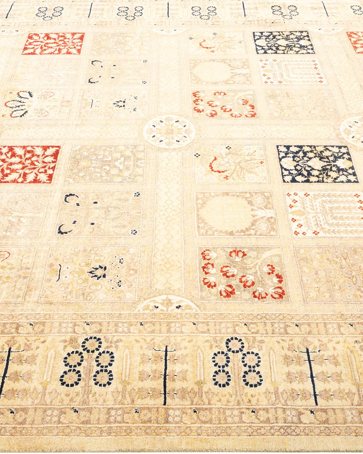 One-Of-A-Kind Hand Made Traditional Mogul Ivory Area Rug In New Condition For Sale In Norwalk, CT