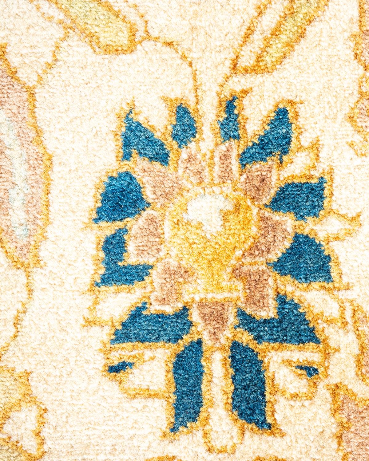 One-Of-A-Kind Hand Made Traditional Mogul Ivory Area Rug In New Condition For Sale In Norwalk, CT