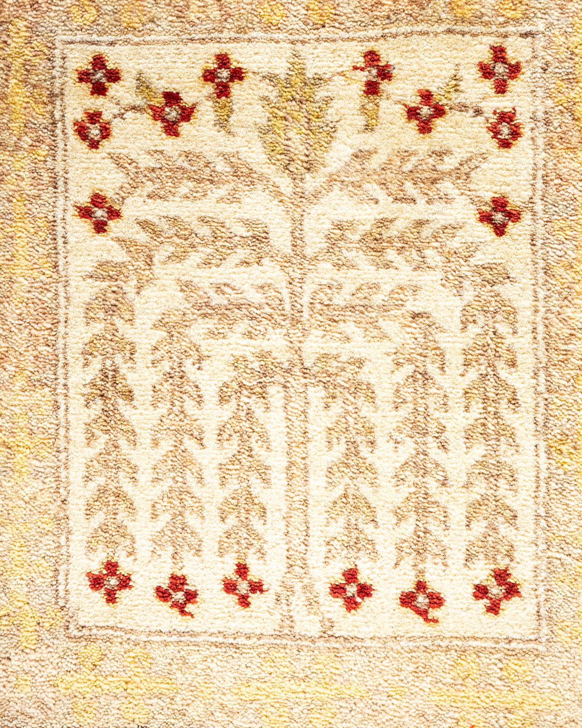 Contemporary One-Of-A-Kind Hand Made Traditional Mogul Ivory Area Rug For Sale