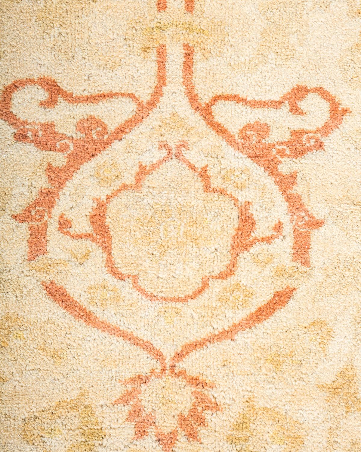 Contemporary One-of-a-Kind Hand Made Traditional Mogul Ivory Area Rug For Sale