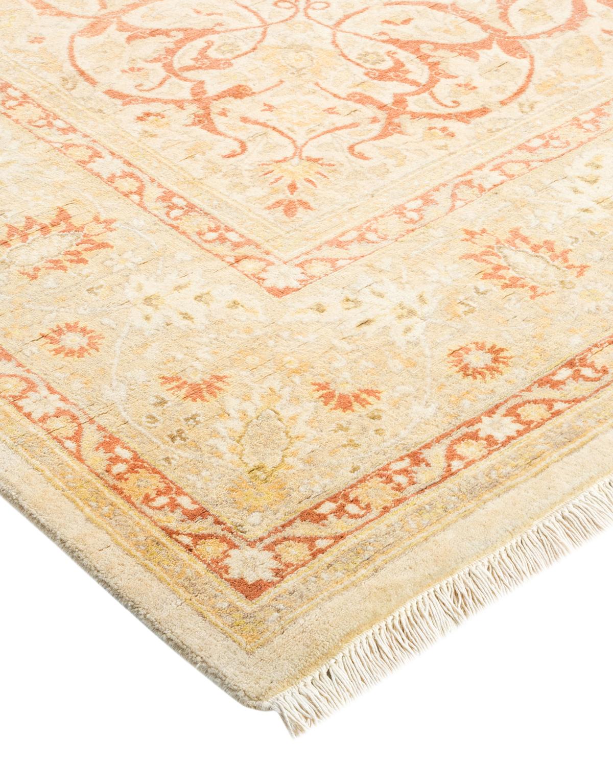 Wool One-of-a-Kind Hand Made Traditional Mogul Ivory Area Rug For Sale