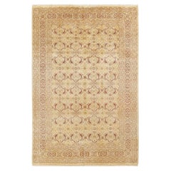 One-of-a-Kind Hand Made Traditional Mogul Ivory Area Rug