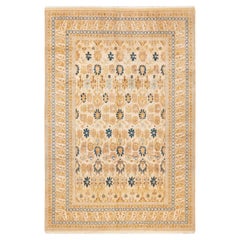 One-Of-A-Kind Hand Made Traditional Mogul Ivory Area Rug