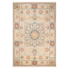 One-Of-A-Kind Hand Made Traditional Mogul Ivory Area Rug