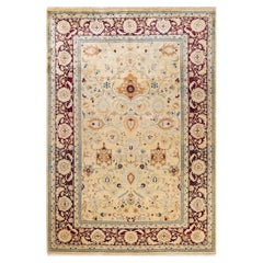 One-of-a-Kind Hand Made Traditional Mogul Ivory Area Rug