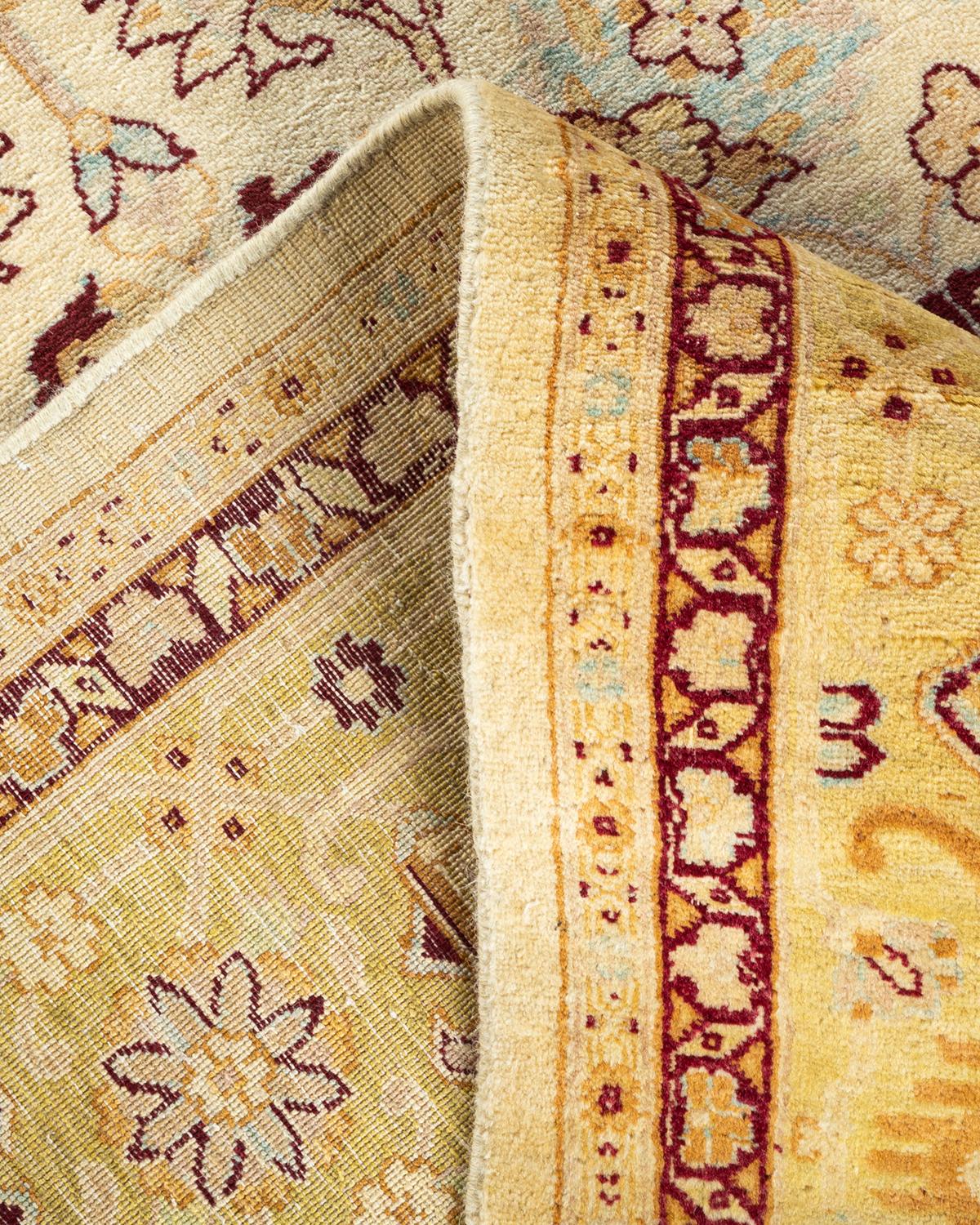 Pakistani One-of-a-kind Hand Made Traditional Mogul Ivory Area Rug For Sale