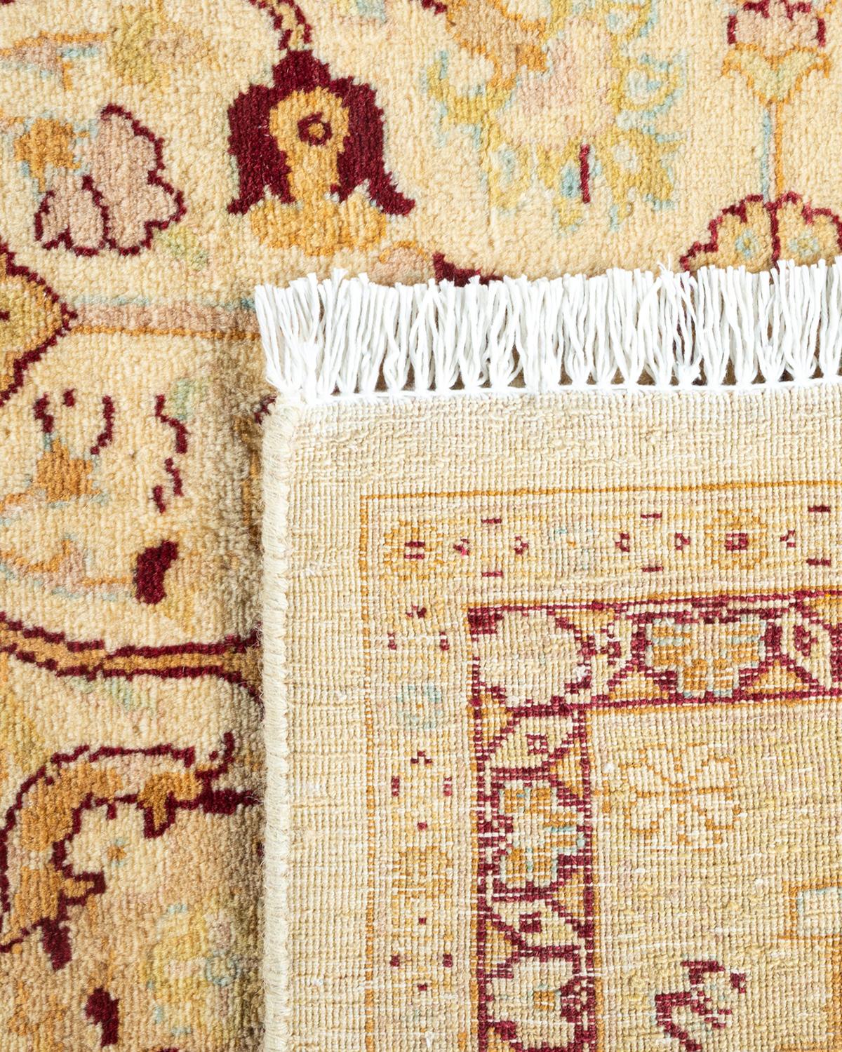 Hand-Knotted One-of-a-kind Hand Made Traditional Mogul Ivory Area Rug For Sale