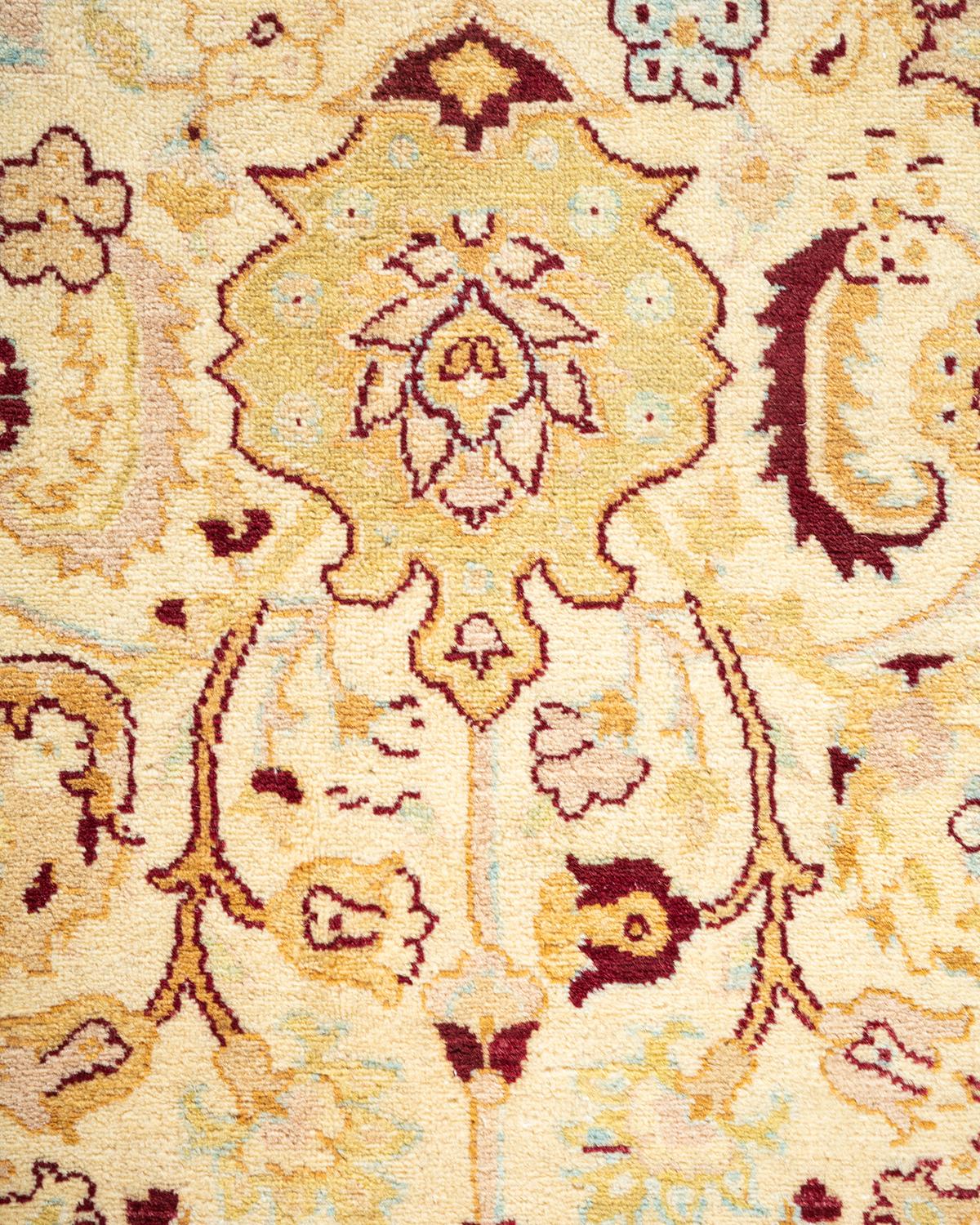 Contemporary One-of-a-kind Hand Made Traditional Mogul Ivory Area Rug For Sale