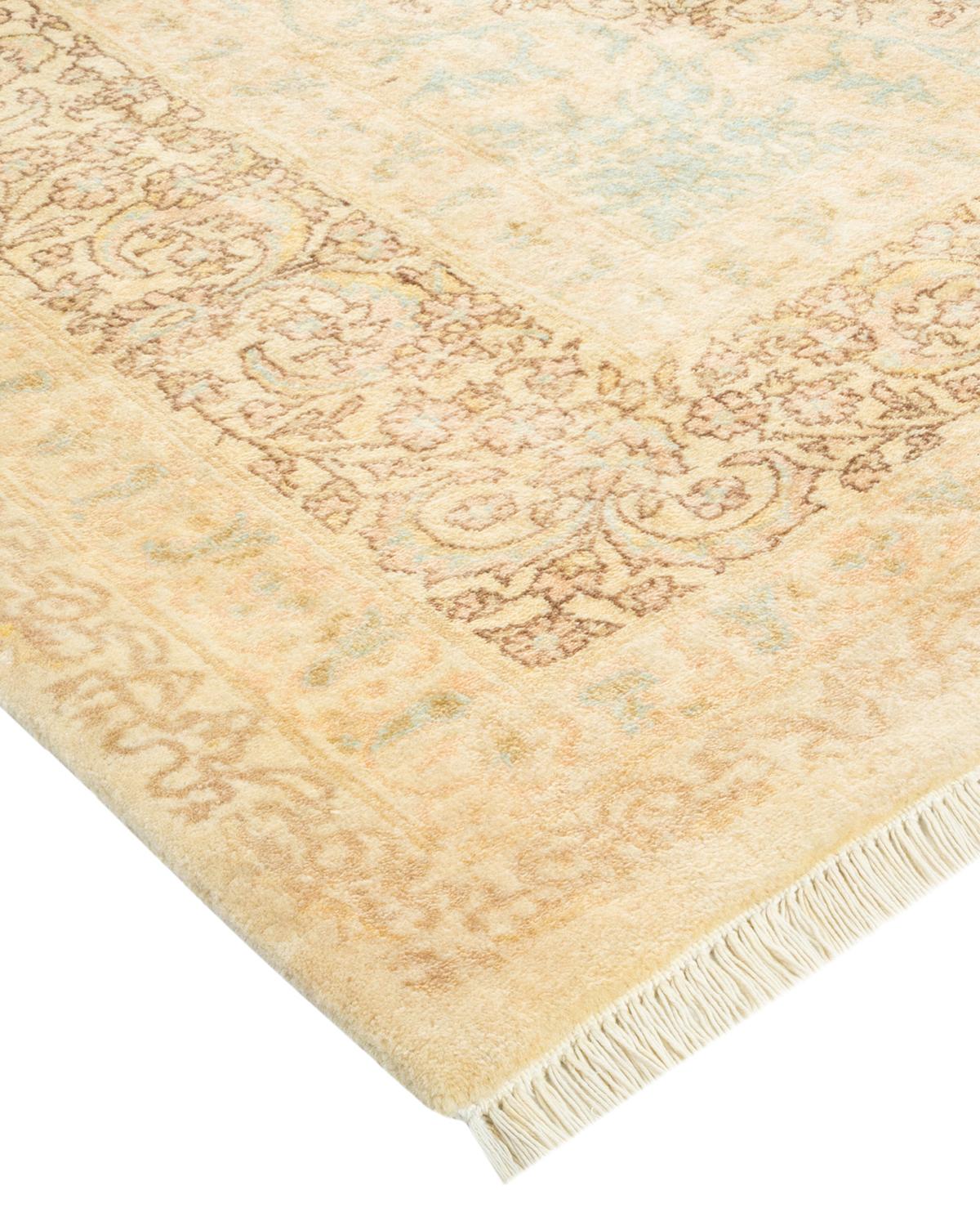 Laine Tapis traditionnel Mogul ivoire unique en son genre fabriqué à la main en vente