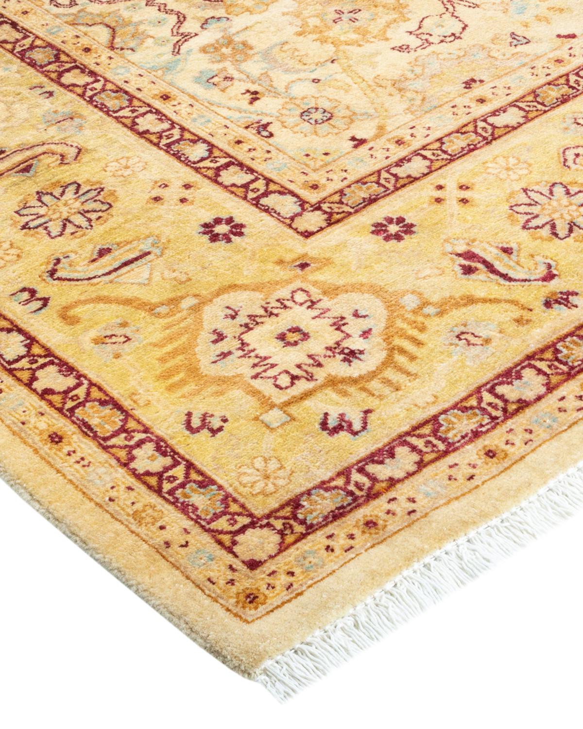 Wool One-of-a-kind Hand Made Traditional Mogul Ivory Area Rug For Sale