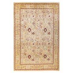 Tapis traditionnel Mogul ivoire unique en son genre fabriqué à la main