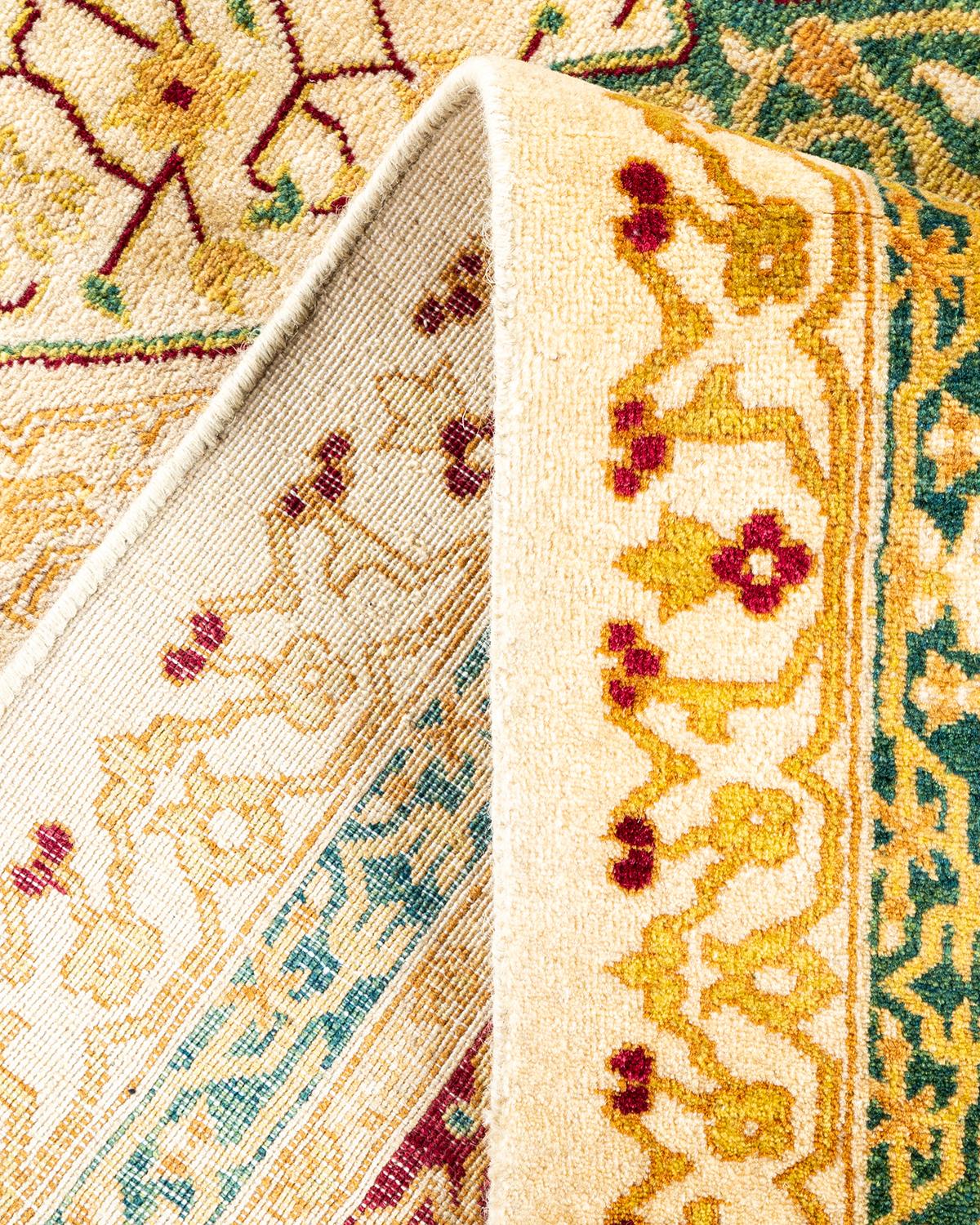 Pakistani One-of-a-Kind Hand Made Traditional Mogul Ivory Area Rug For Sale