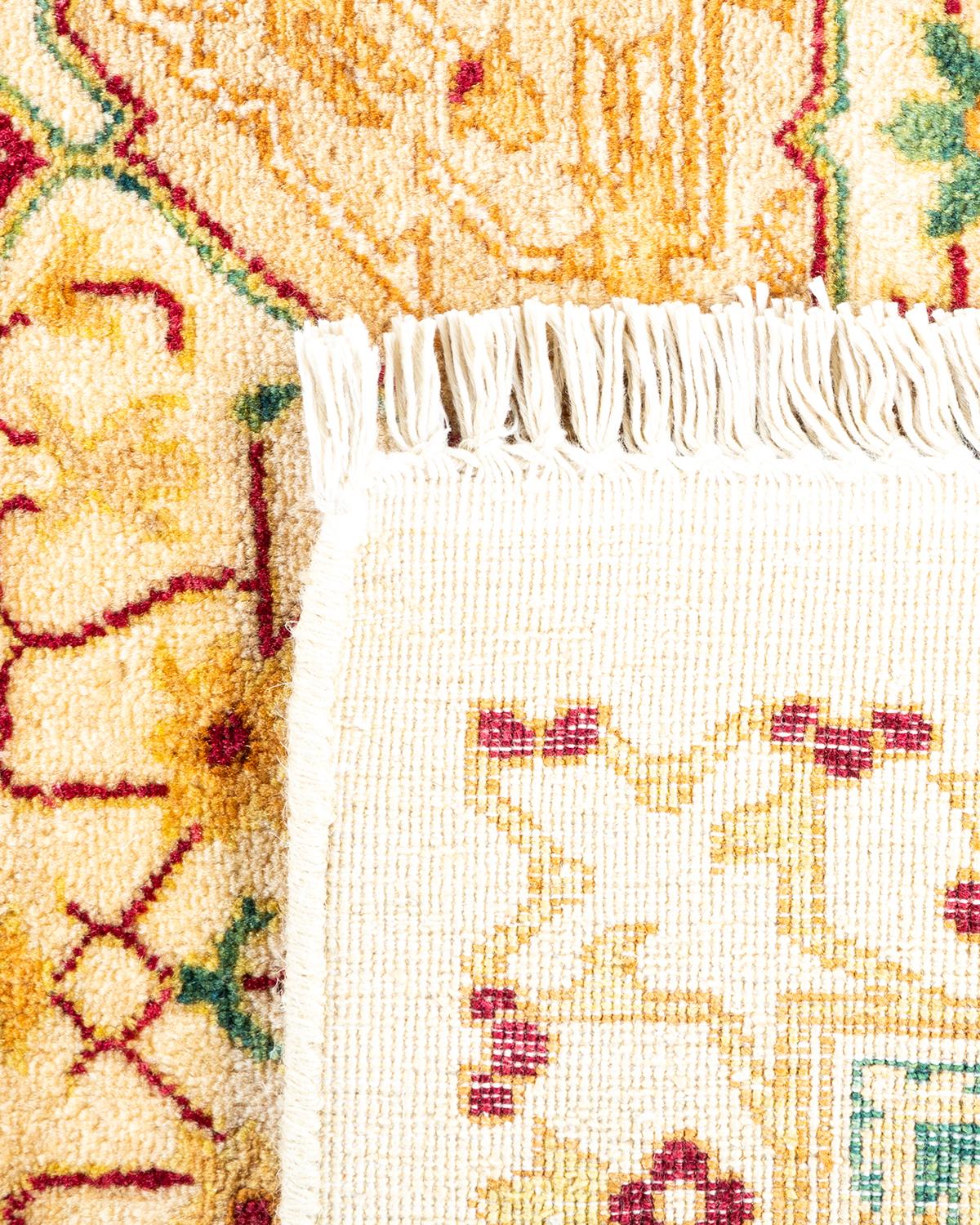 Hand-Knotted One-of-a-Kind Hand Made Traditional Mogul Ivory Area Rug For Sale