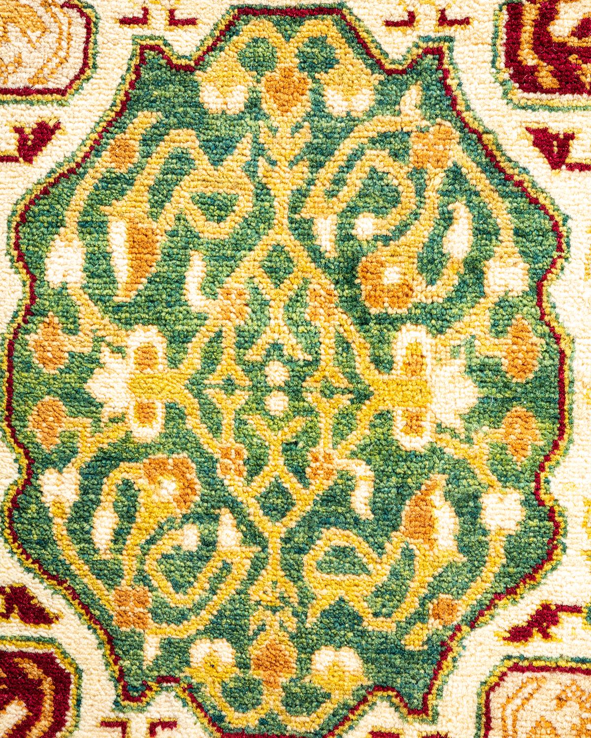 Contemporary One-of-a-Kind Hand Made Traditional Mogul Ivory Area Rug For Sale
