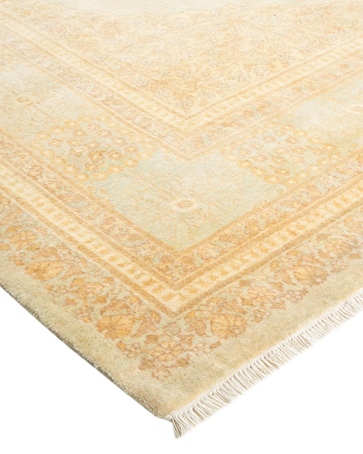 Wool One-of-a-kind Hand Made Traditional Mogul Ivory Area Rug For Sale