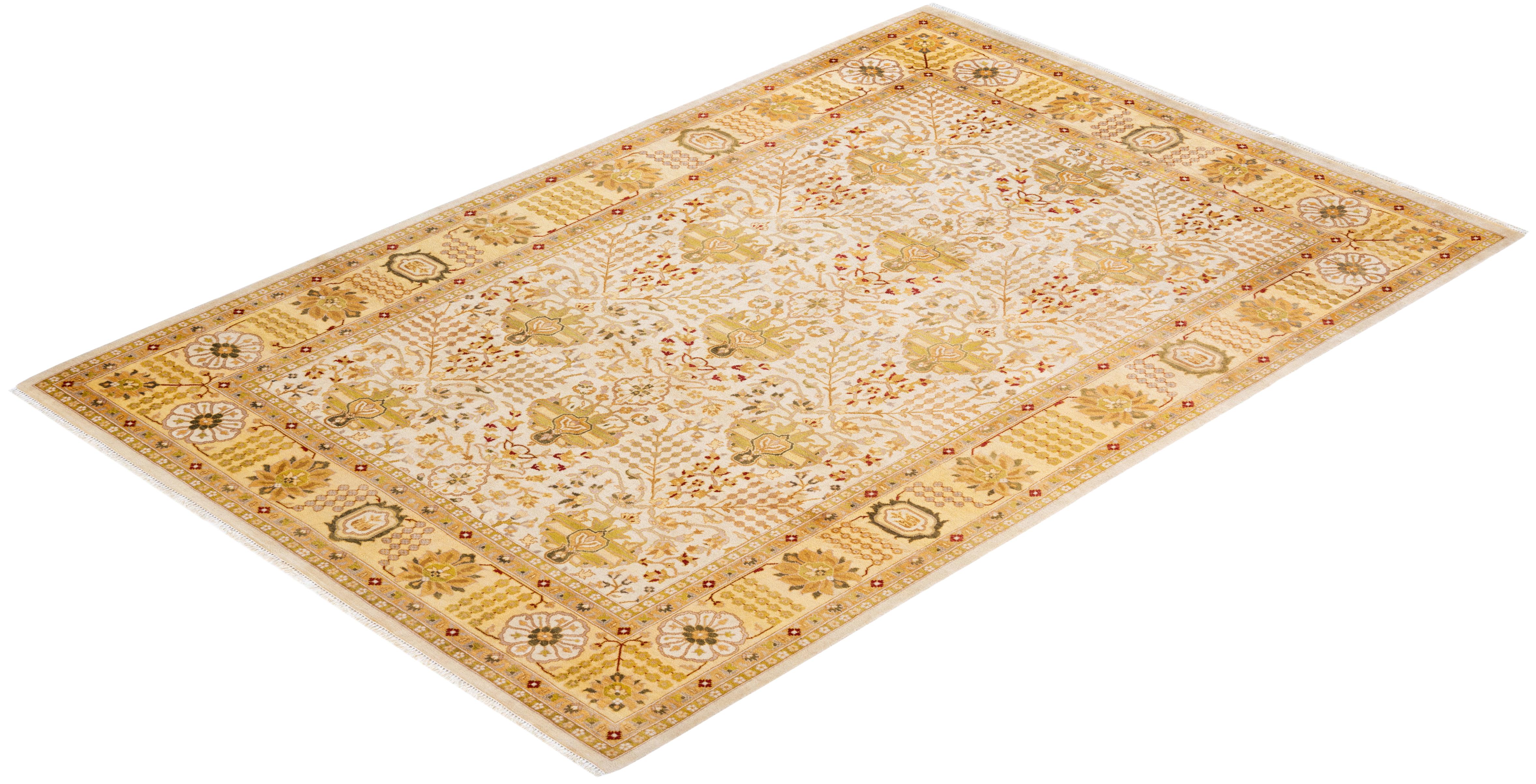 Laine Tapis traditionnel ivoire Mogul unique en son genre fabriqué à la main en vente