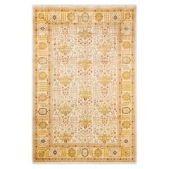Tapis traditionnel ivoire Mogul unique en son genre fabriqué à la main