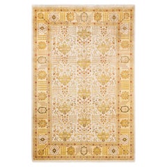 One-Of-A-Kind Hand Made Traditional Mogul Ivory Area Rug