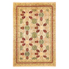 Tapis traditionnel ivoire Mogul unique en son genre fabriqué à la main