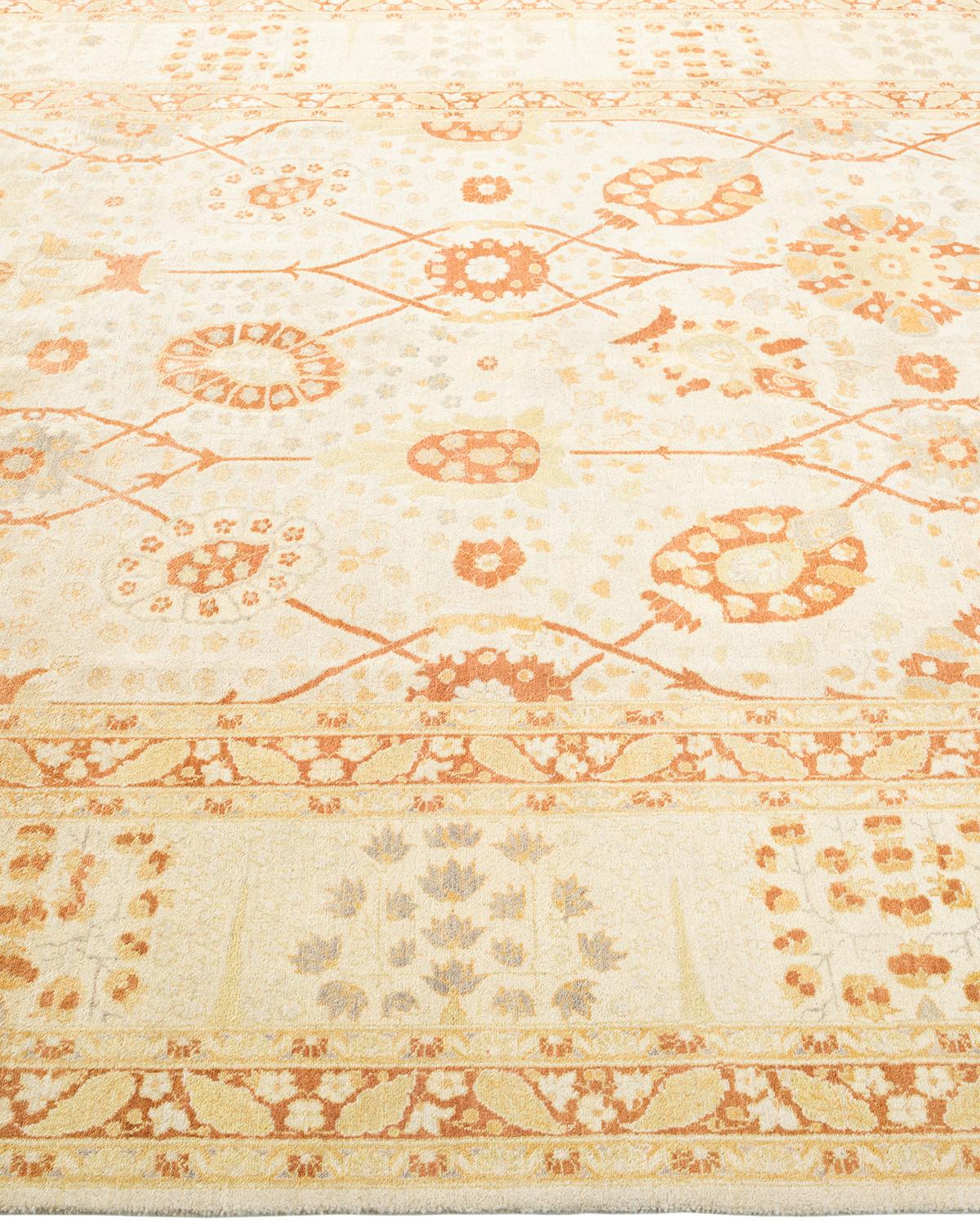 One-of-a-kind Hand Made Traditional Mogul Ivory Area Rug In New Condition For Sale In Norwalk, CT
