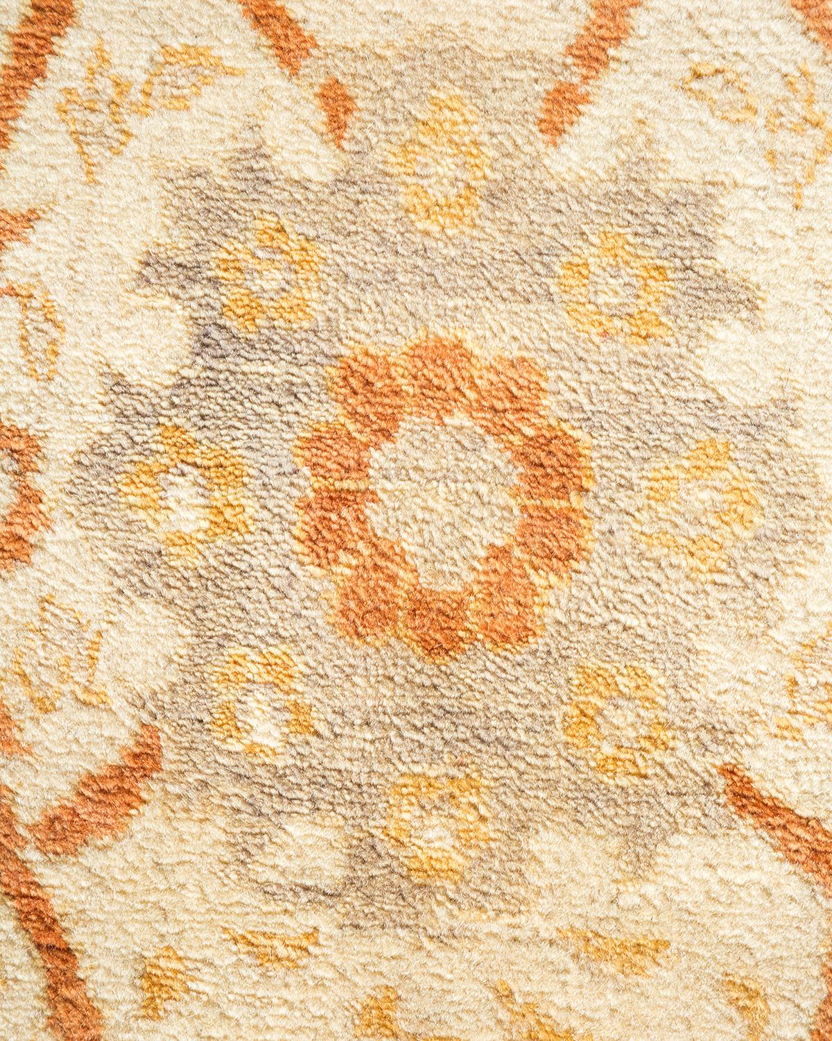 Contemporary One-of-a-kind Hand Made Traditional Mogul Ivory Area Rug For Sale