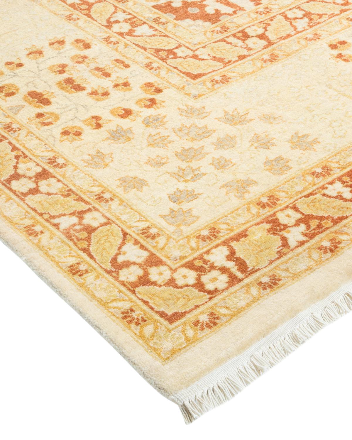Wool One-of-a-kind Hand Made Traditional Mogul Ivory Area Rug For Sale