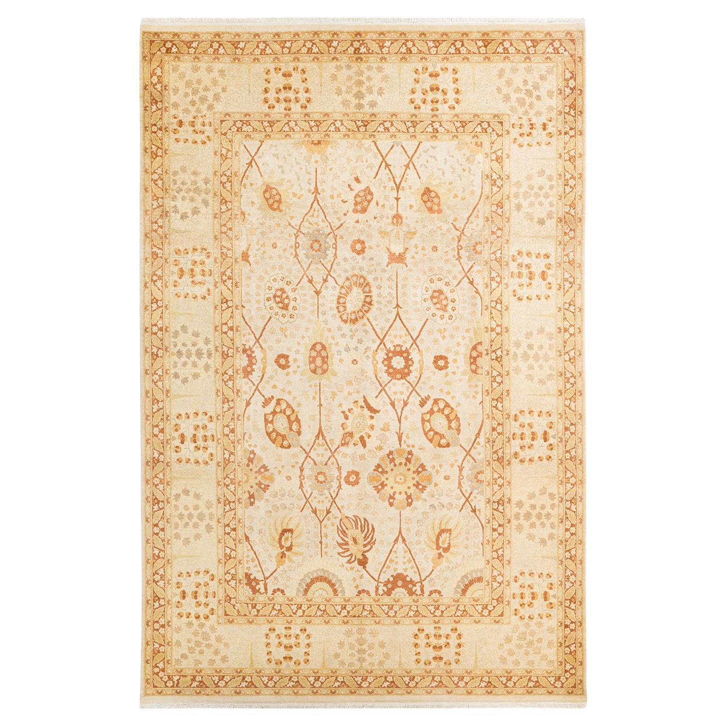 One-of-a-kind Hand Made Traditional Mogul Ivory Area Rug
