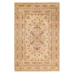 One-of-a-kind Hand Made Traditional Mogul Ivory Area Rug