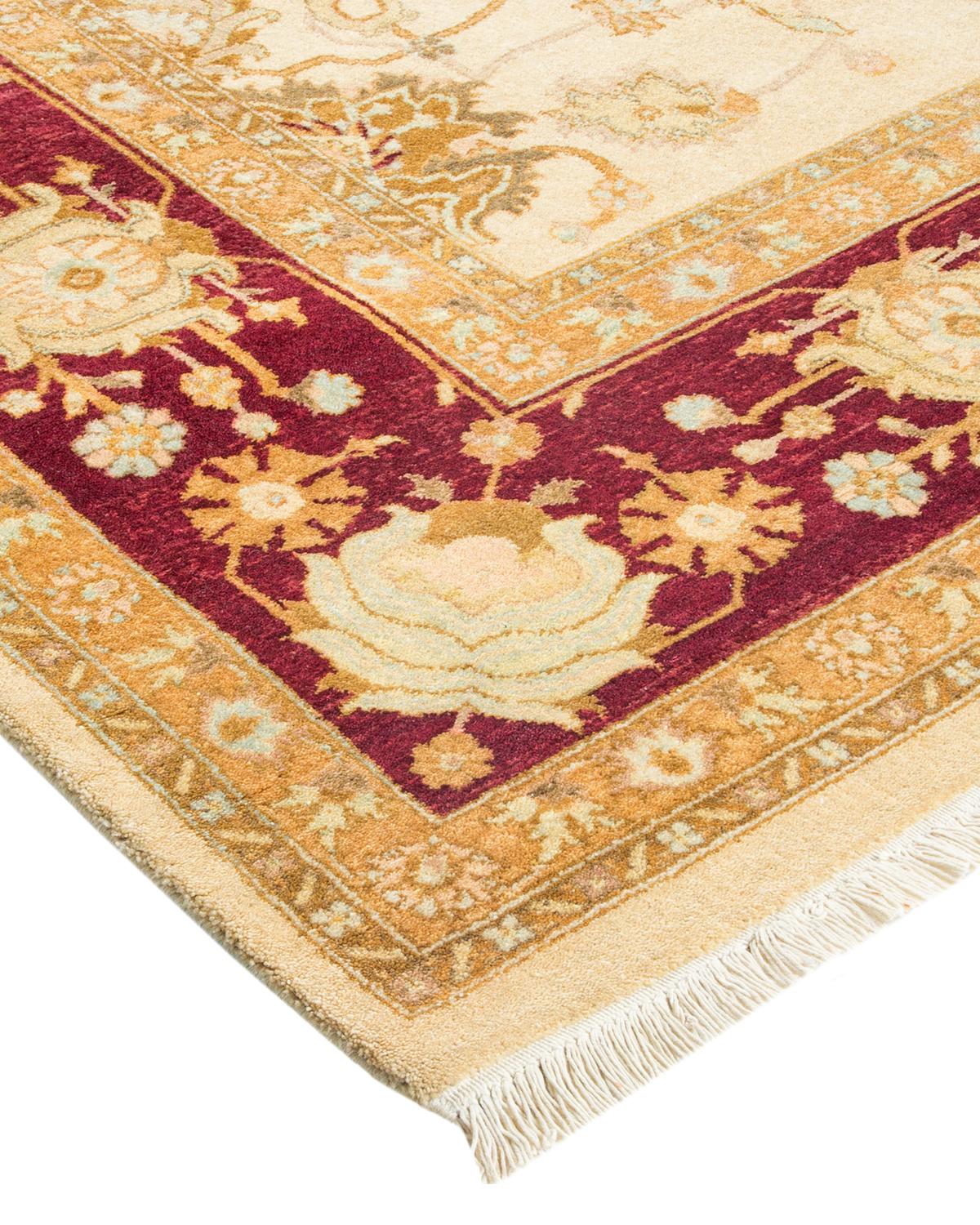 Laine Tapis traditionnel Mogul ivoire unique en son genre fabriqué à la main en vente