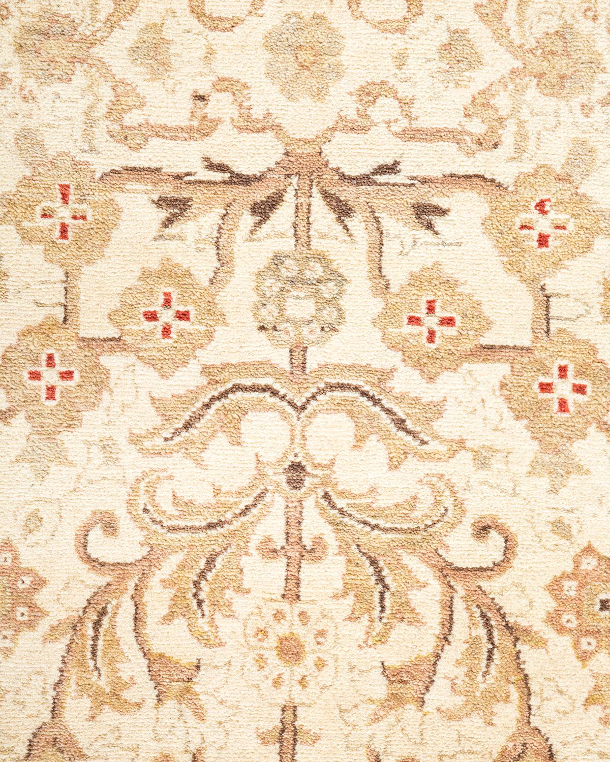 Contemporary One-Of-A-Kind Hand Made Traditional Mogul Ivory Area Rug For Sale