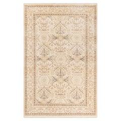 One-Of-A-Kind Hand Made Traditional Mogul Ivory Area Rug