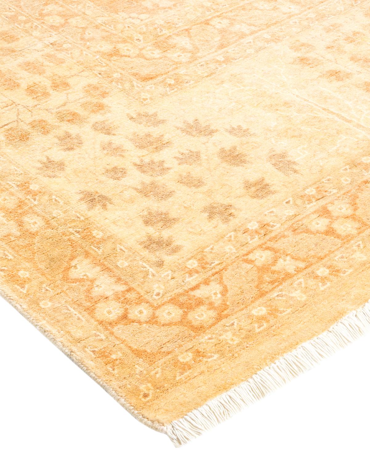 Wool One-Of-A-Kind Hand Made Traditional Mogul Ivory Area Rug For Sale