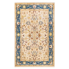 One-Of-A-Kind Hand Made Traditional Mogul Ivory Area Rug